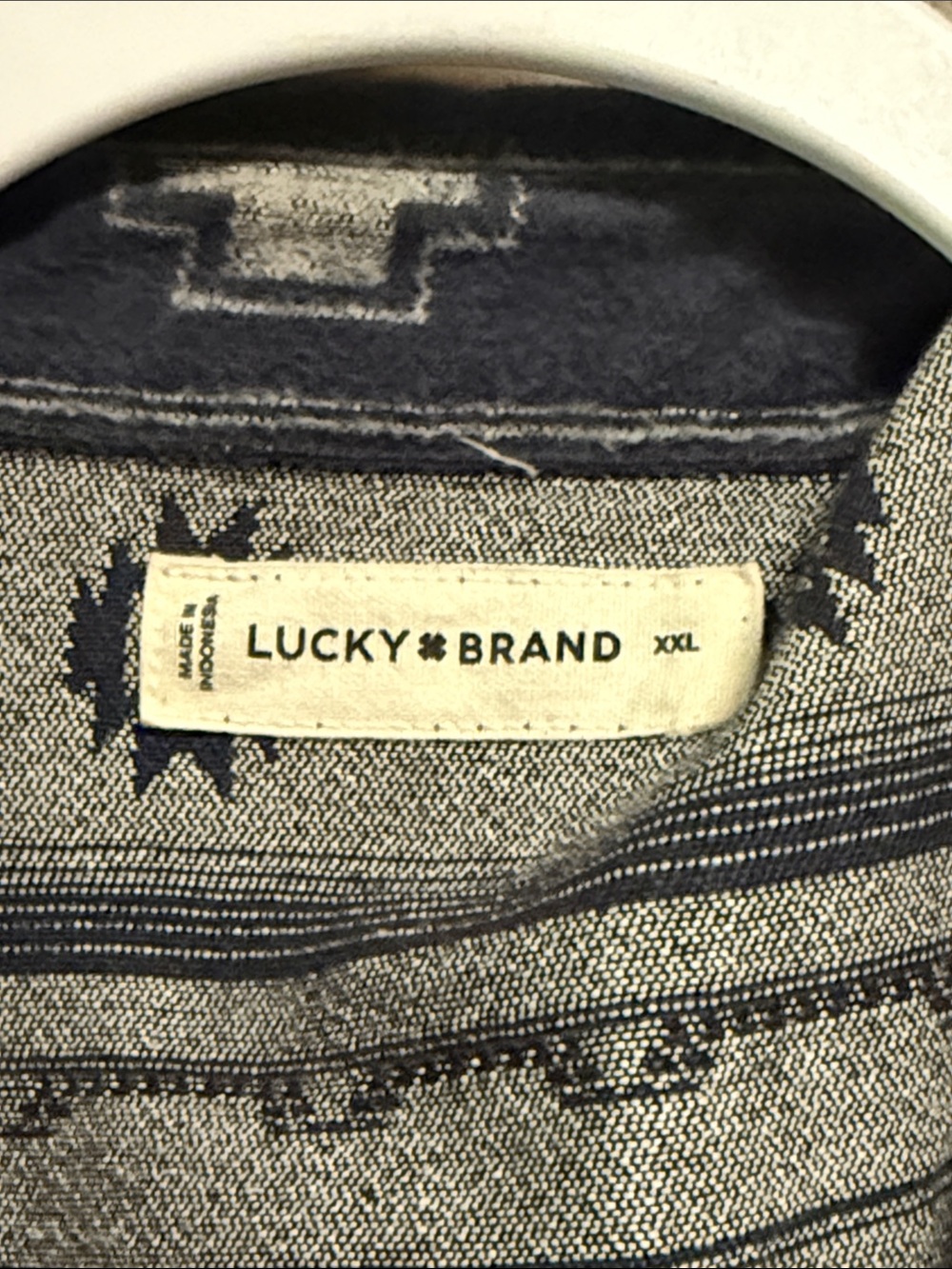 Lucky Brand Men’s Jaquard Utility Long Sleeve Blue Aztec Print Button-Up Shirt - Picture 6 of 8